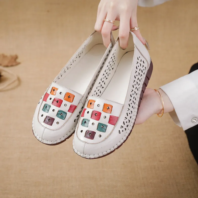 Babakud Women Ethnic Style Color-Block Leather Slip- On Shoes