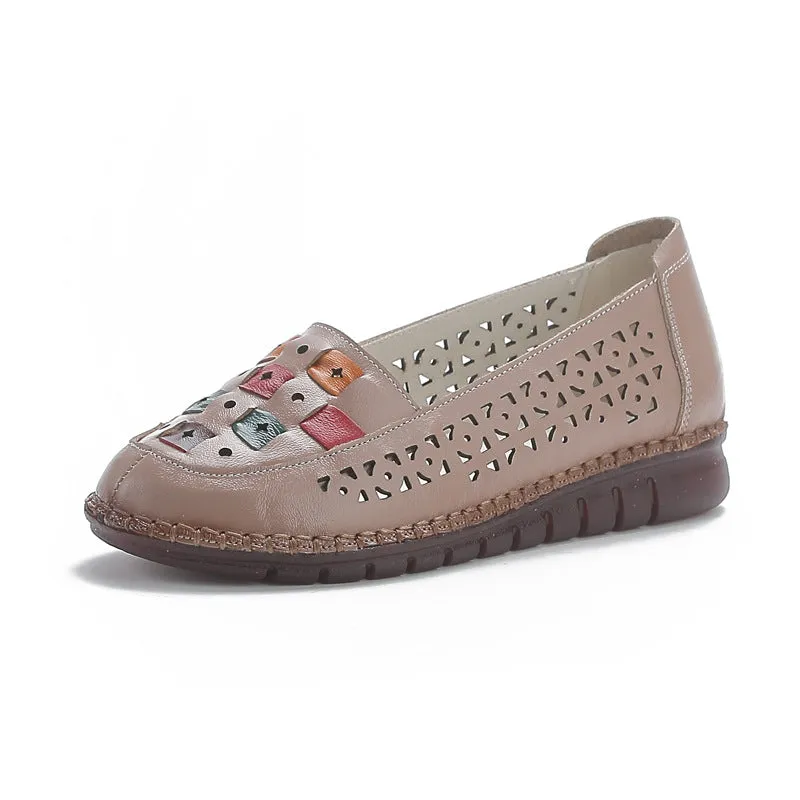 Babakud Women Ethnic Style Color-Block Leather Slip- On Shoes