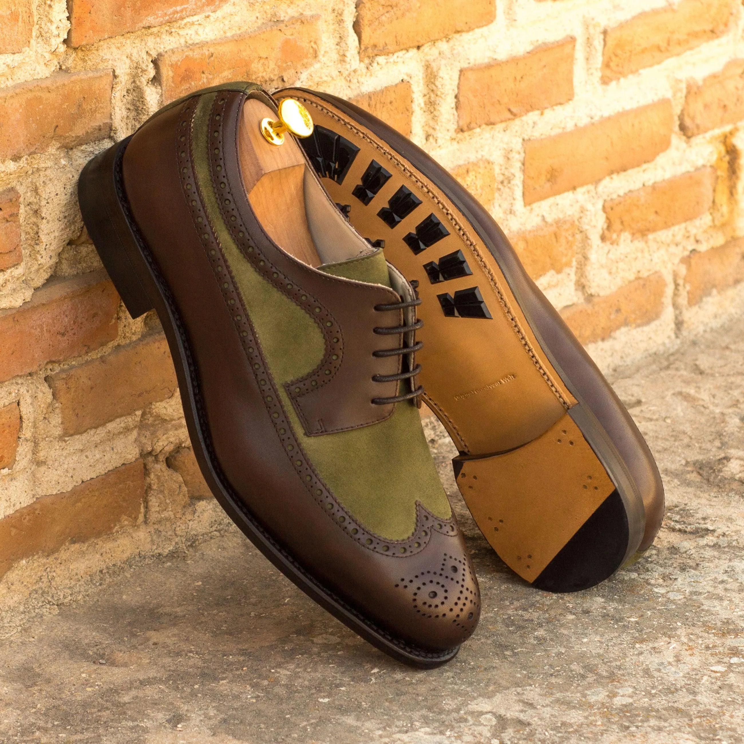 Brown Leather & Khaki Suede Longwing Blucher