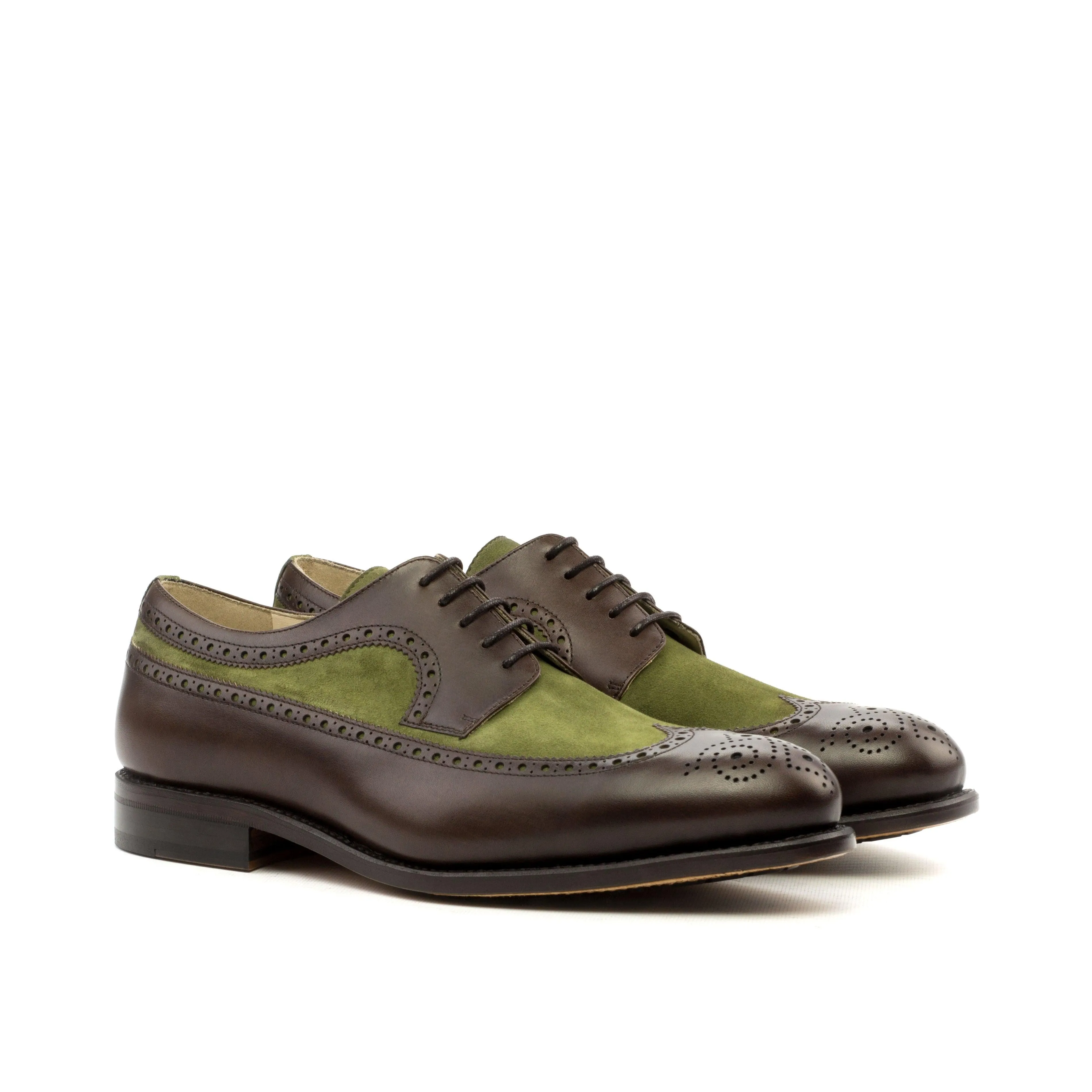 Brown Leather & Khaki Suede Longwing Blucher