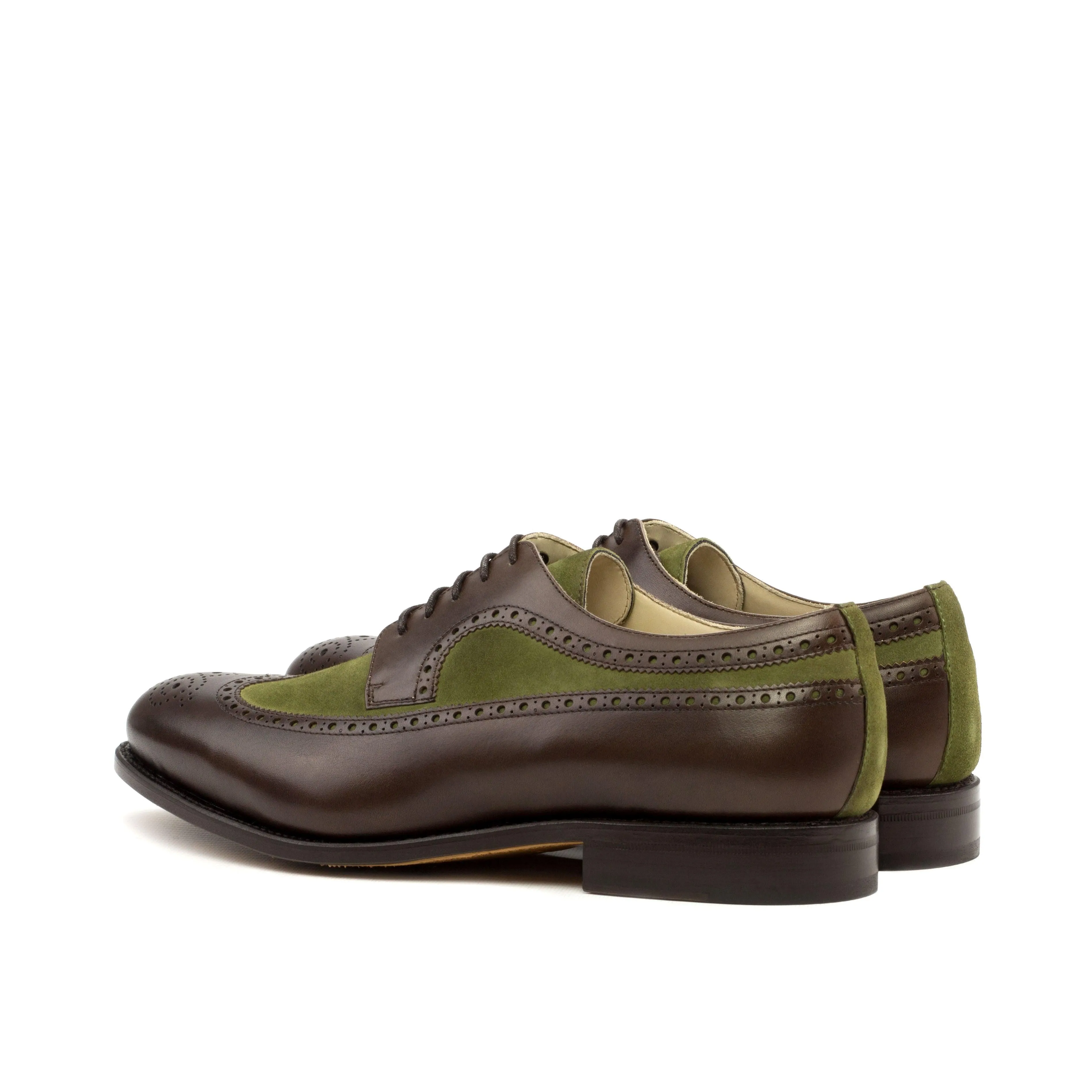 Brown Leather & Khaki Suede Longwing Blucher