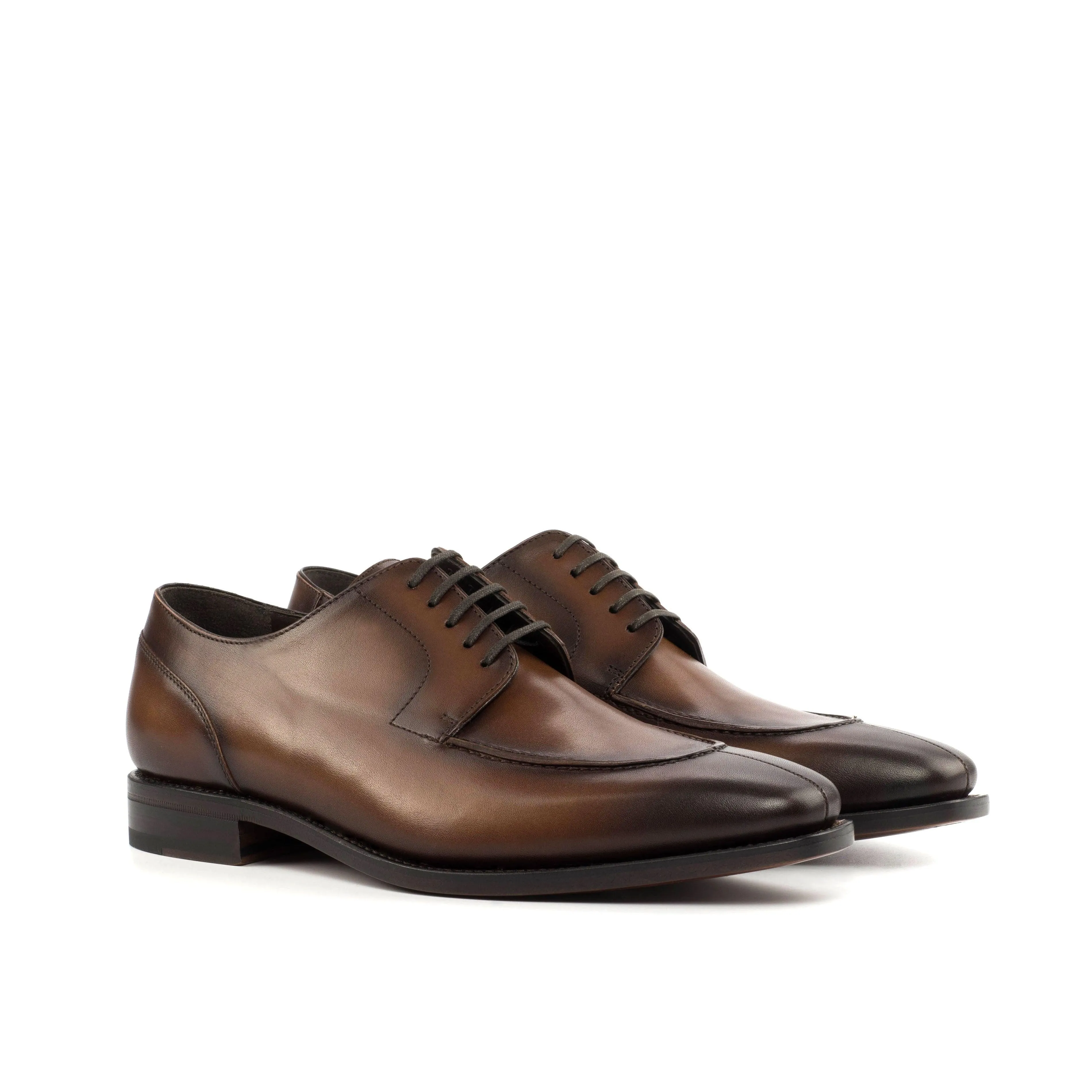 Burnished Brown Leather Split-Toe Derby Shoes