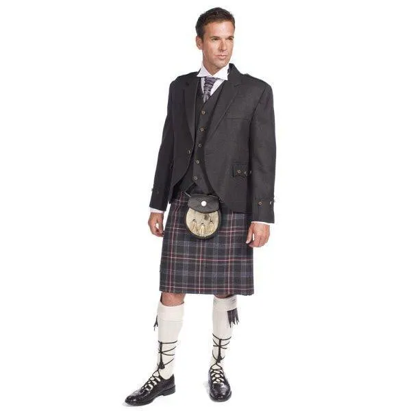 Charcoal Tweed Argyle Jacket 8 Yard Mediumweight Hebridean Tartan Kilt Outfit - Made to Order