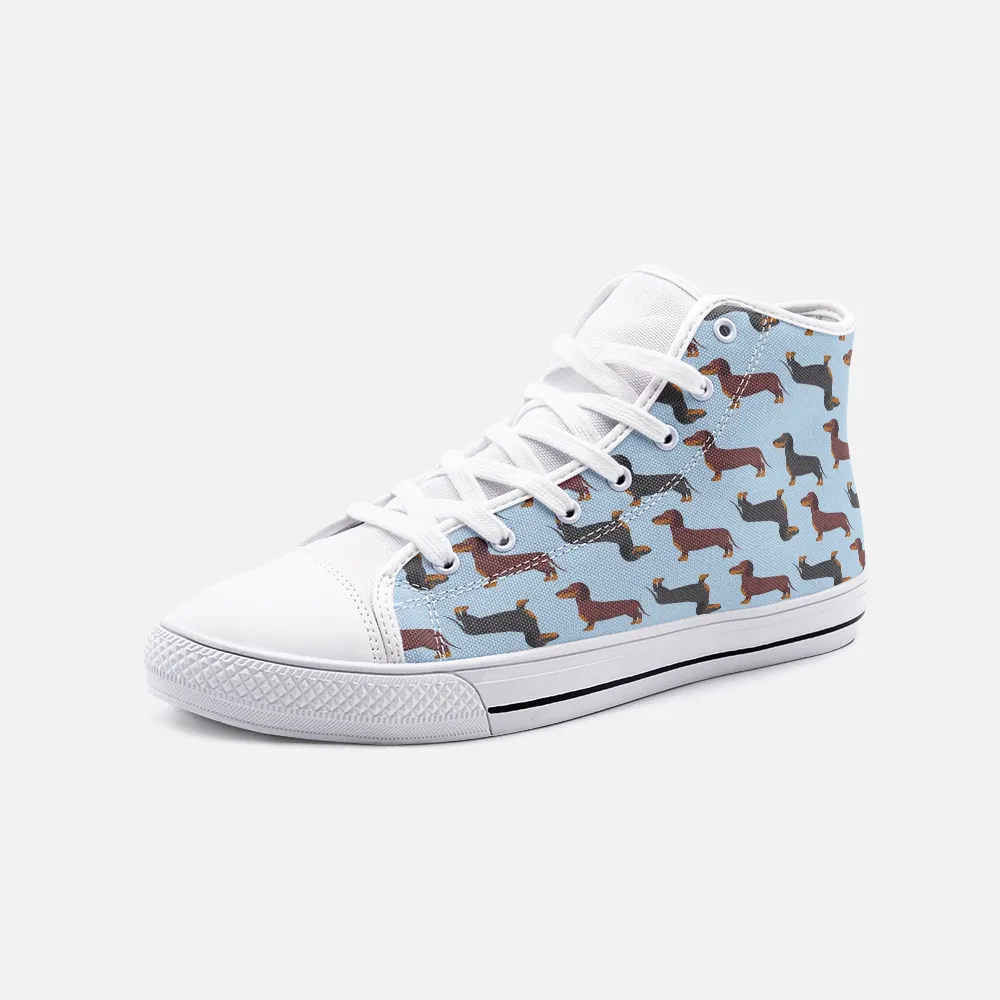 Dachshund Blue High Top Unisex Canvas Shoes