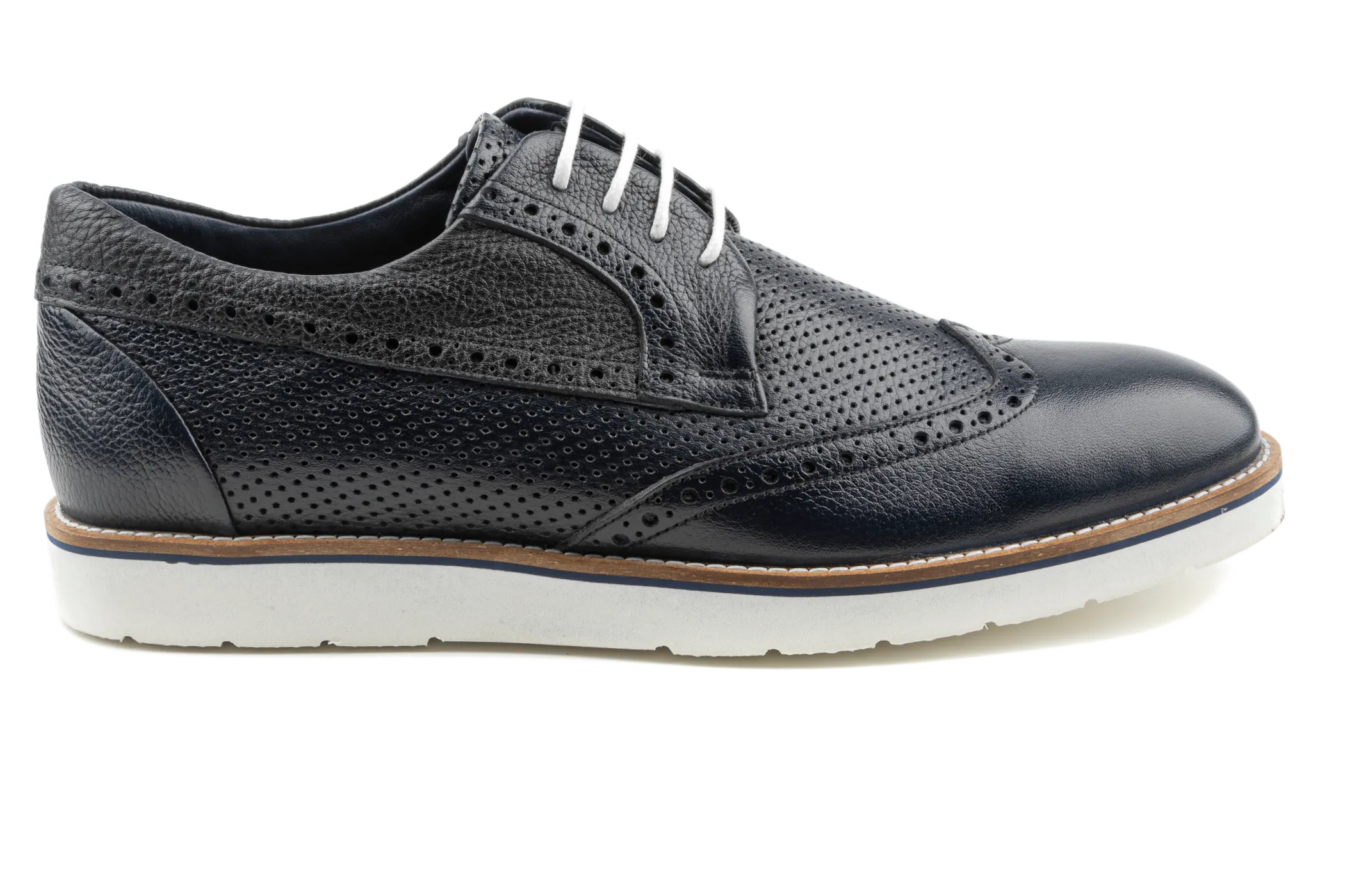 Debbano Zio Hybrid Wingtip Derby Shoes, Dress Sneakers, Top Grain Anilin Tanned Leather, Perforated Breahable Design, Non-Slip Sole, Handmade Navy Derby Shoes