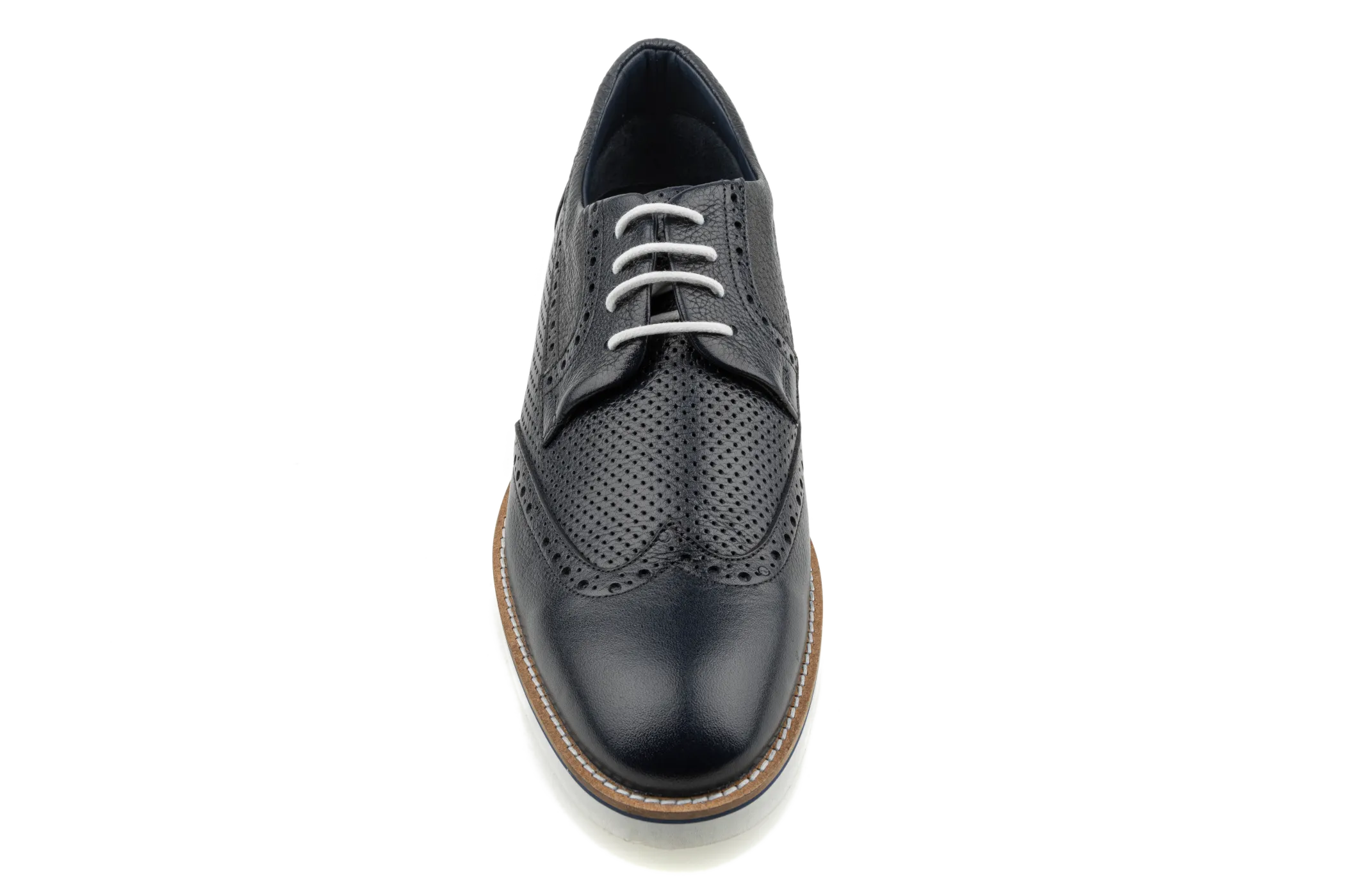 Debbano Zio Hybrid Wingtip Derby Shoes, Dress Sneakers, Top Grain Anilin Tanned Leather, Perforated Breahable Design, Non-Slip Sole, Handmade Navy Derby Shoes