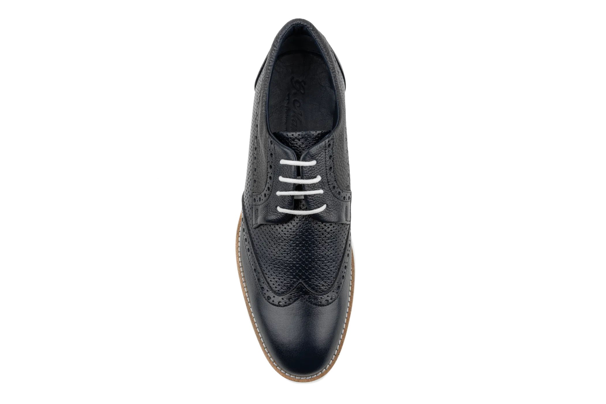 Debbano Zio Hybrid Wingtip Derby Shoes, Dress Sneakers, Top Grain Anilin Tanned Leather, Perforated Breahable Design, Non-Slip Sole, Handmade Navy Derby Shoes