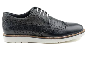 Debbano Zio Hybrid Wingtip Derby Shoes, Dress Sneakers, Top Grain Anilin Tanned Leather, Perforated Breahable Design, Non-Slip Sole, Handmade Navy Derby Shoes