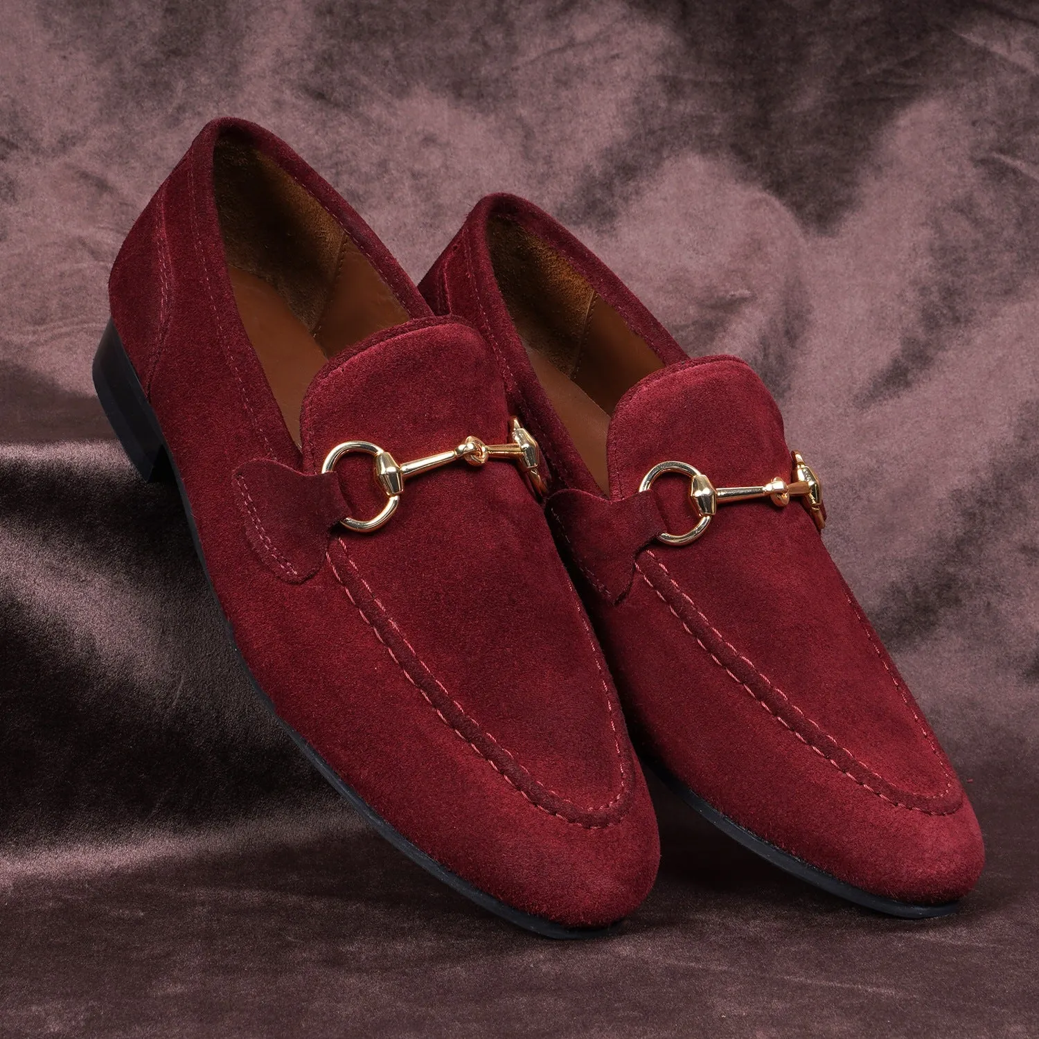 Flexible Back Comfortable Loafer in Red Suede Leather