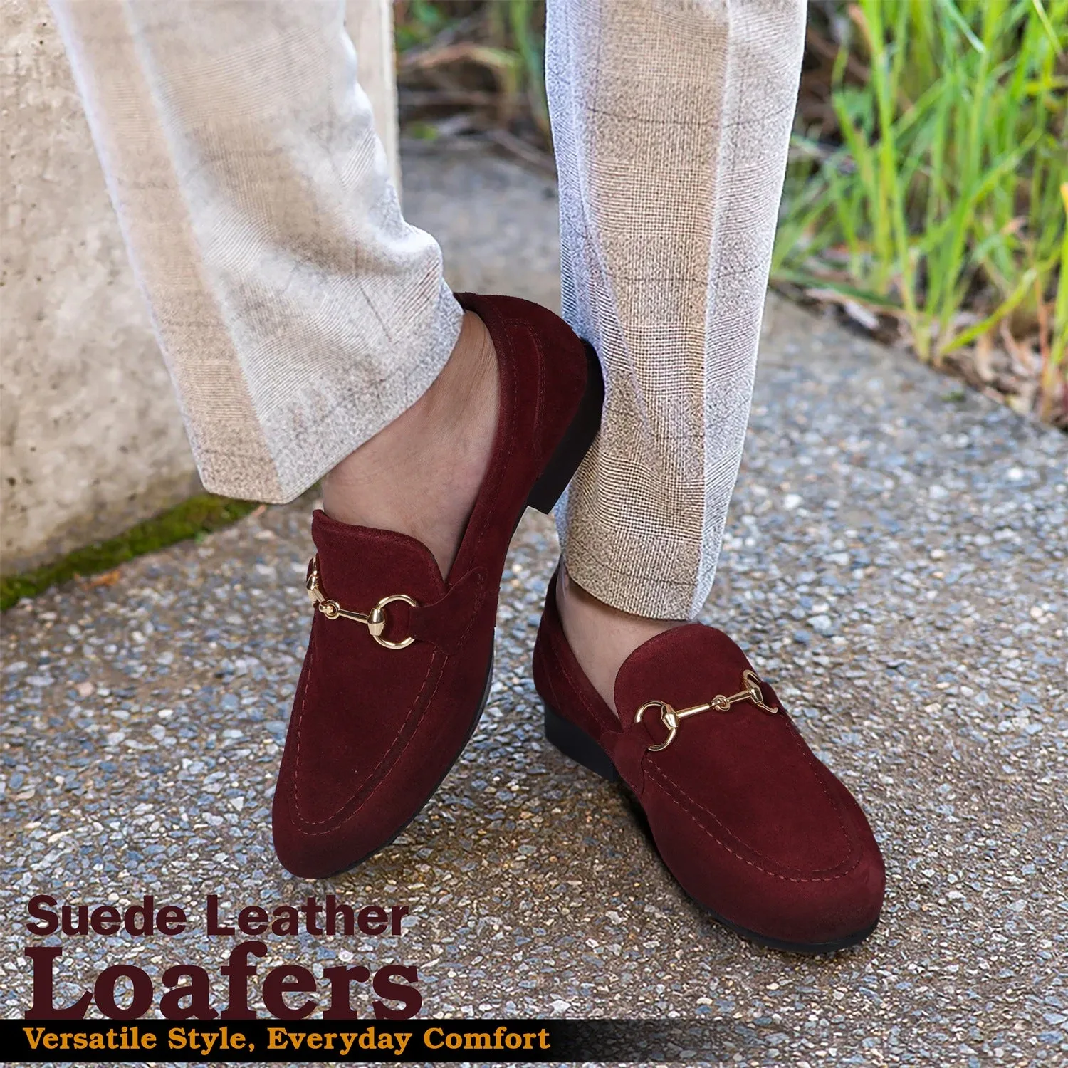 Flexible Back Comfortable Loafer in Red Suede Leather