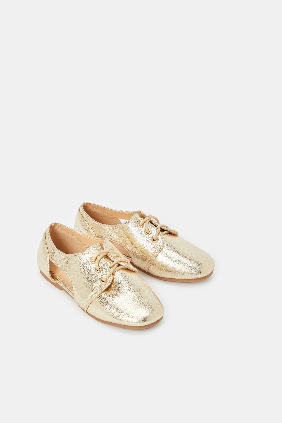 Girls Gold Lace Up Brogue