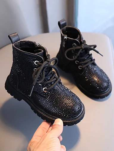 Girls You Can Never Shine Too Bright Rhinestone Lace-Up Boots