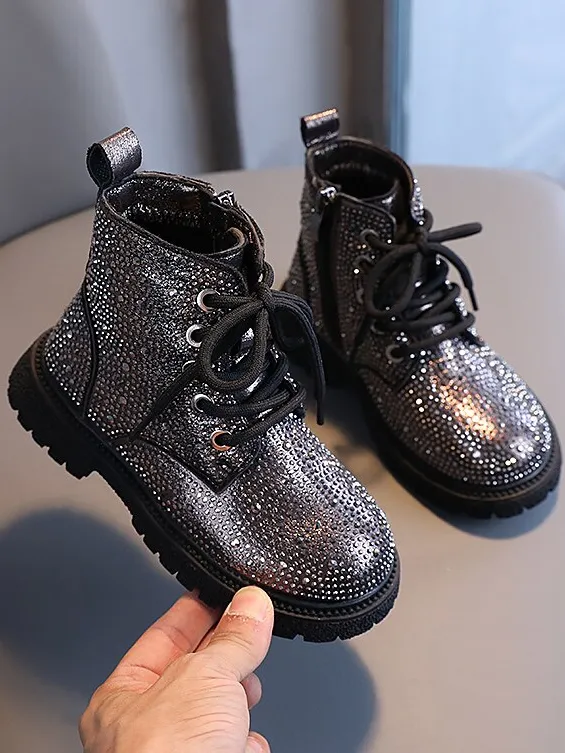 Girls You Can Never Shine Too Bright Rhinestone Lace-Up Boots