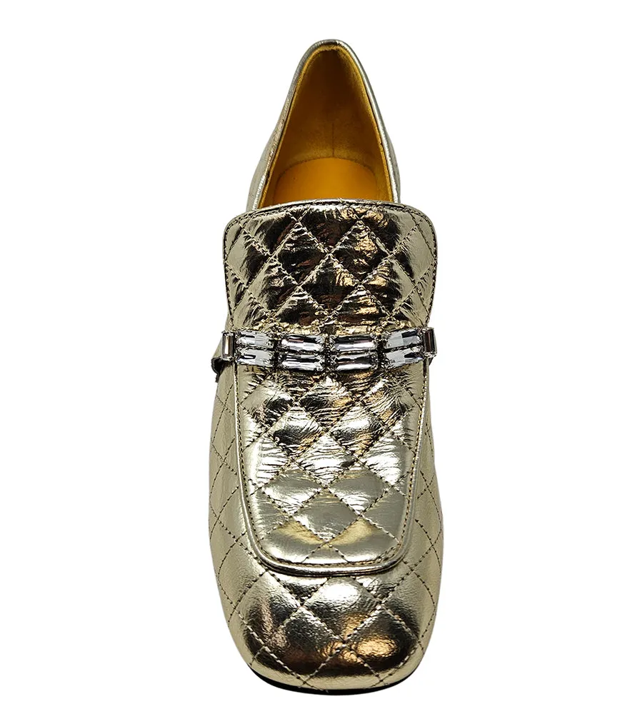 Gold Leather Quilted Loafer