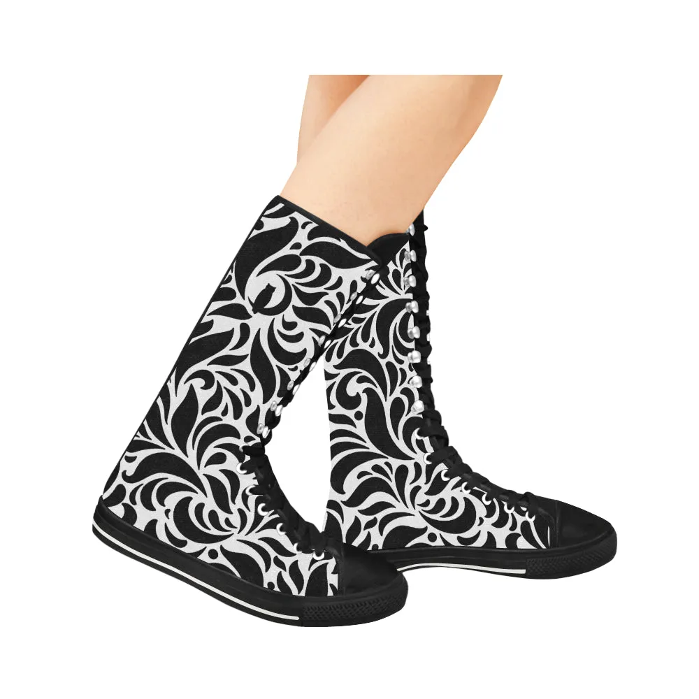 GORGIOUS LEAF WHT Canvas Long Boots For Women