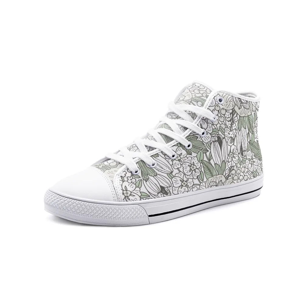 High Top Sneakers, Unisex High Top Floral Canvas Shoes