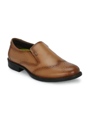 Hitz Men's Tan Leather Slip On Formal Brogue Shoes