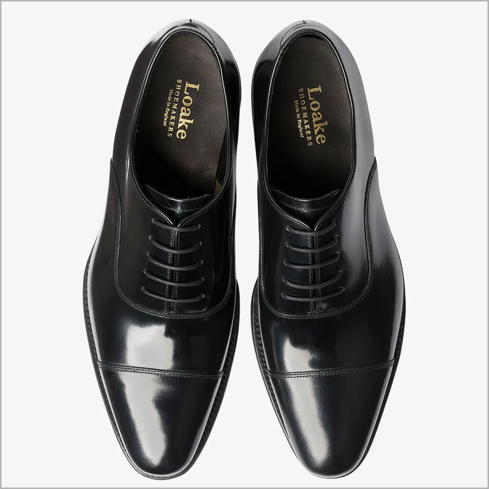 Loake Smith Black Toe Cap Oxford Shoe--