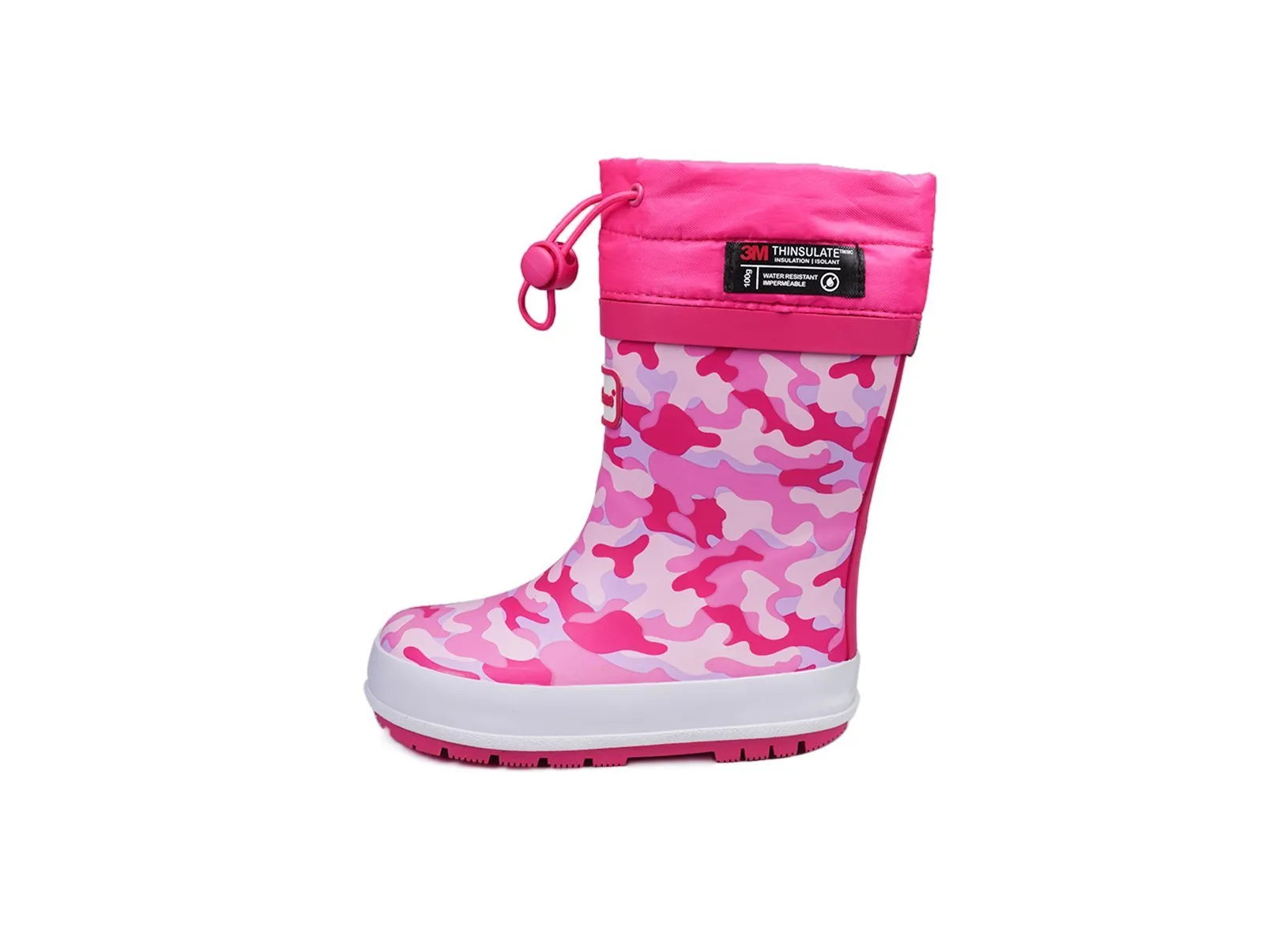 LUCY - Camo Pink Thinsulate Tie-Top Rain Boots with Fastening