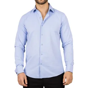 Men's Blue Long Sleeve Regular Fit Double Cuff Twill Oxford Shirt