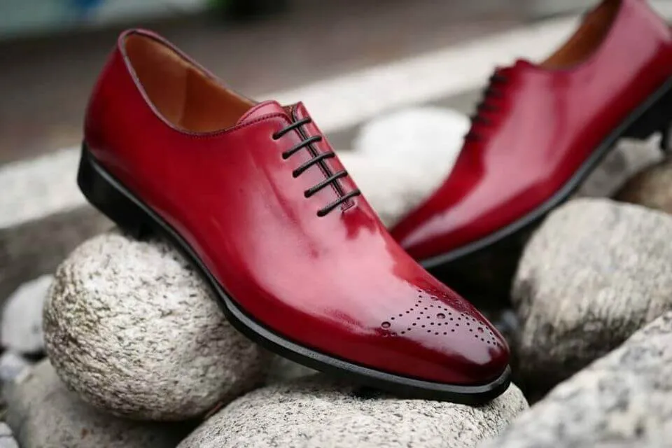 Mens Burgundy Brogue Oxfords Party Shoes, Men Leather Dress Shoes