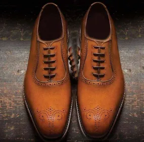 Men's Leather Tan Brogue Toe Lace Up Shoes