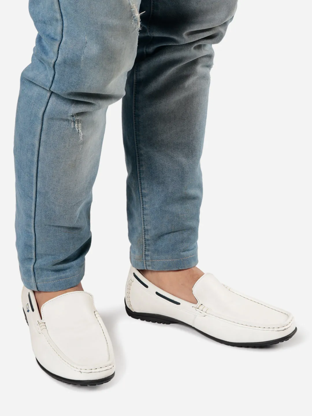 Men's White Moc Toe Casual Loafer (IX1014)