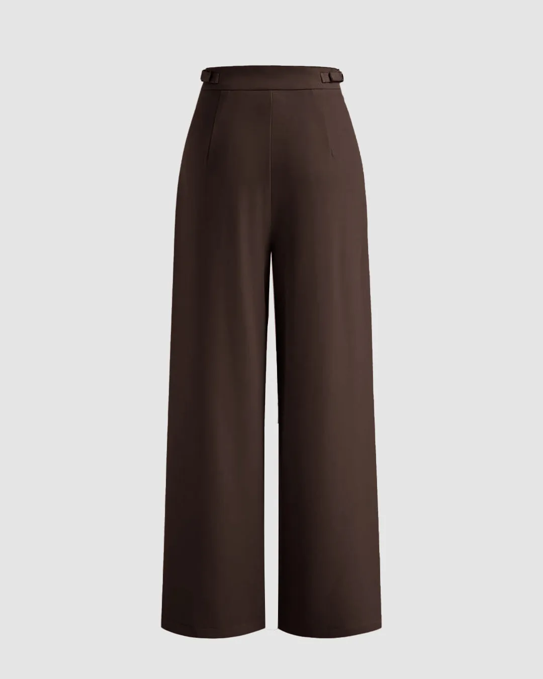 Mid Rise Solid Pleated Belted Straight Leg Trouser In Coco Brown