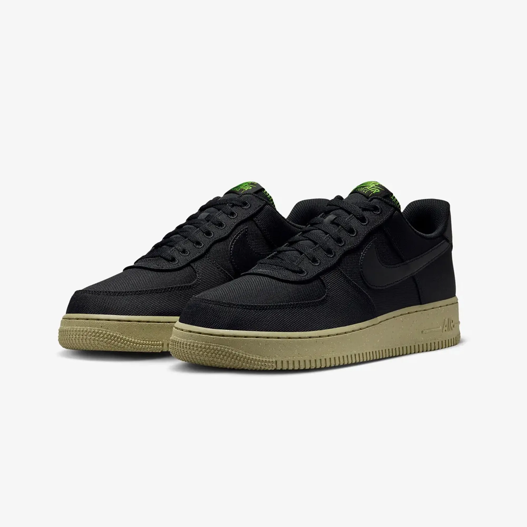 Nike | AIR FORCE 1 '07 LV8 { BLACK/BLACK-NEUTRAL OLIVE-CHLOROPHYLL