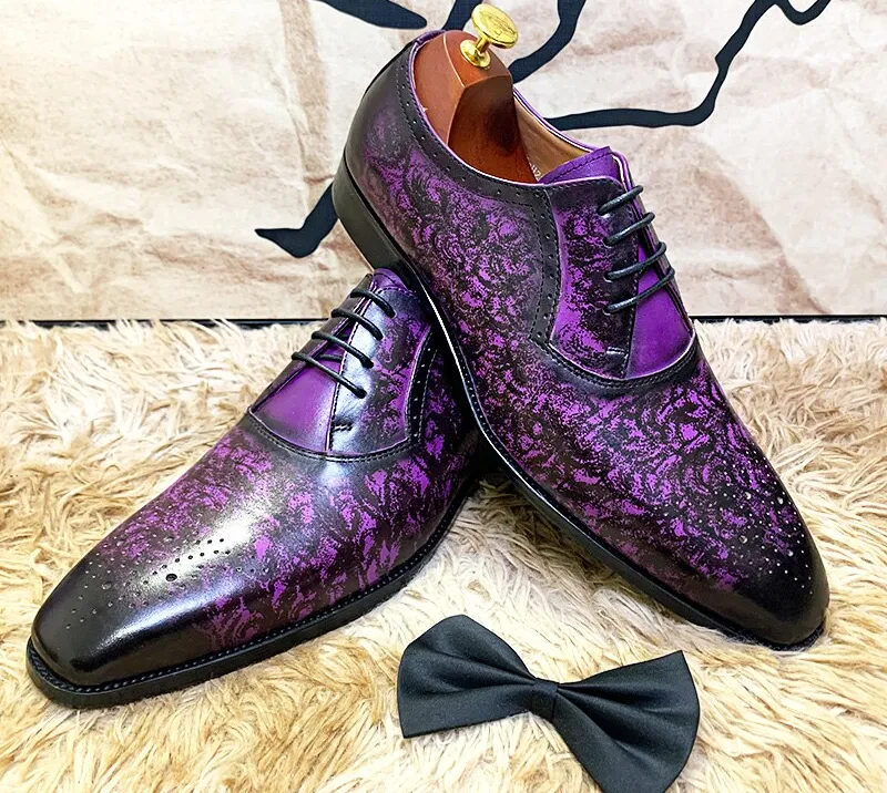 Purple Yellow Abstract Brogue Shoes