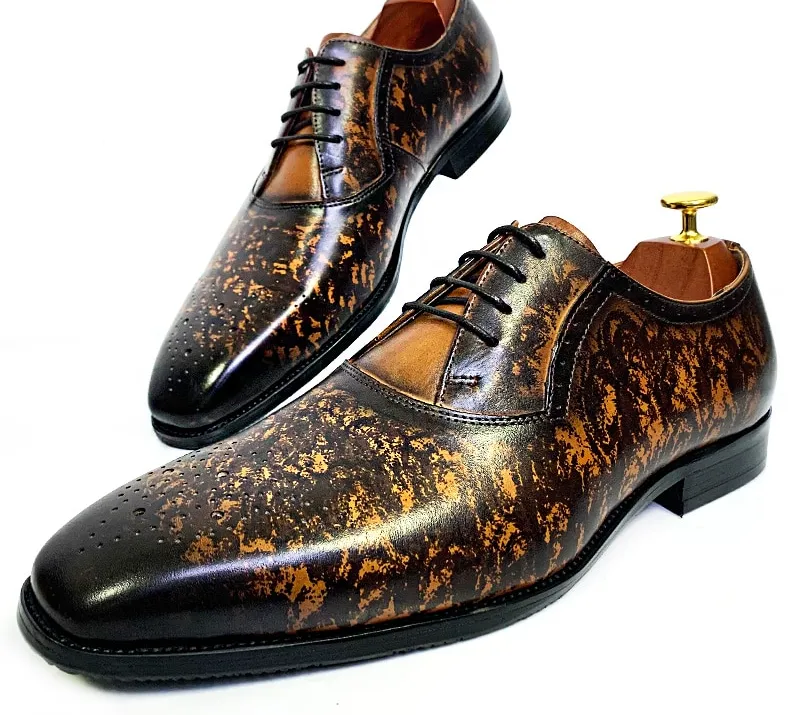 Purple Yellow Abstract Brogue Shoes