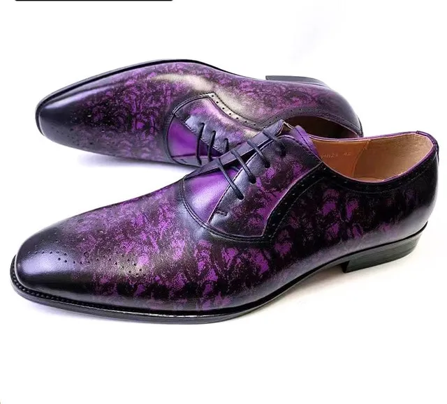 Purple Yellow Abstract Brogue Shoes