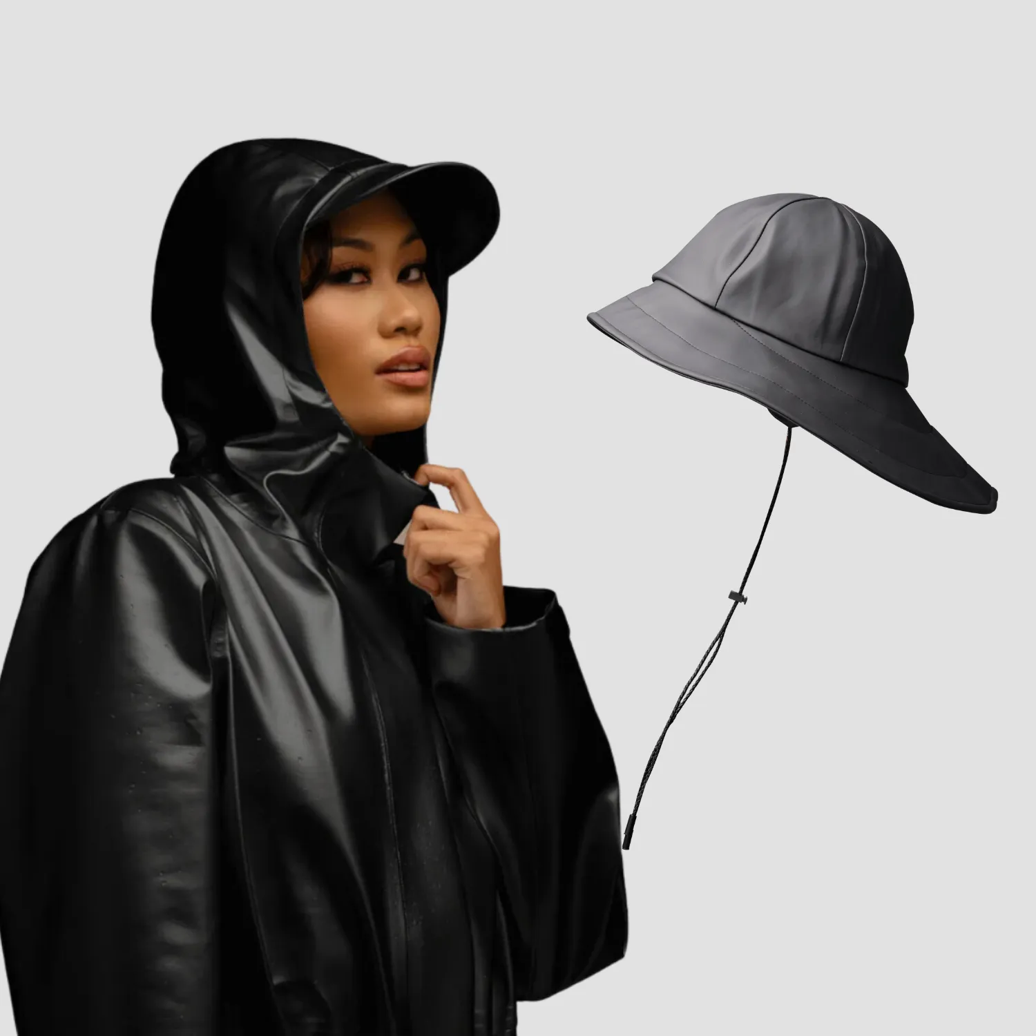 Rain Jacket   All-Weather Essentials Matching Hat: Baseball Cap, Sou'wester, & Matte Bucket Hat