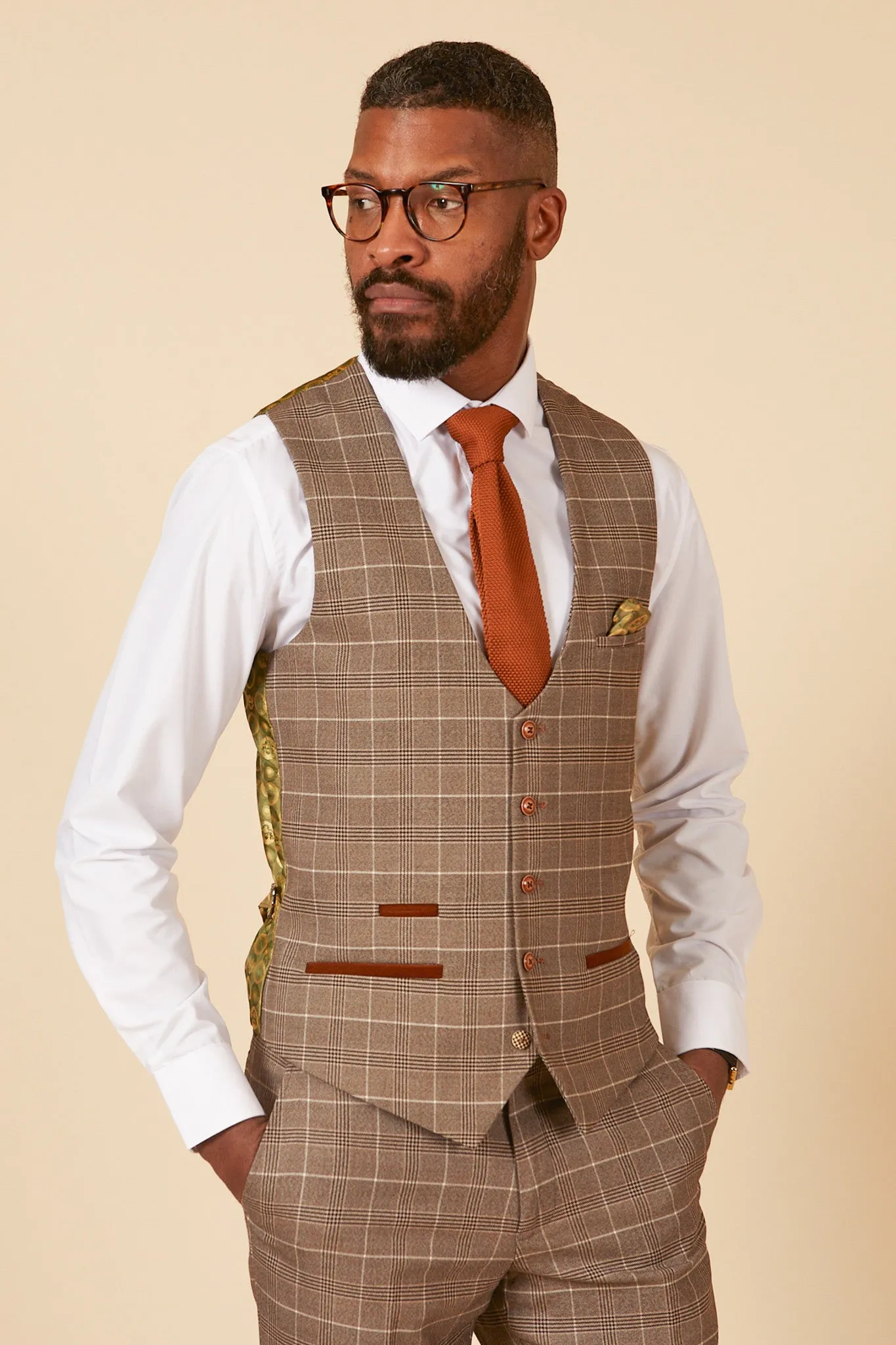 RAY - Tan Check Three Piece Suit