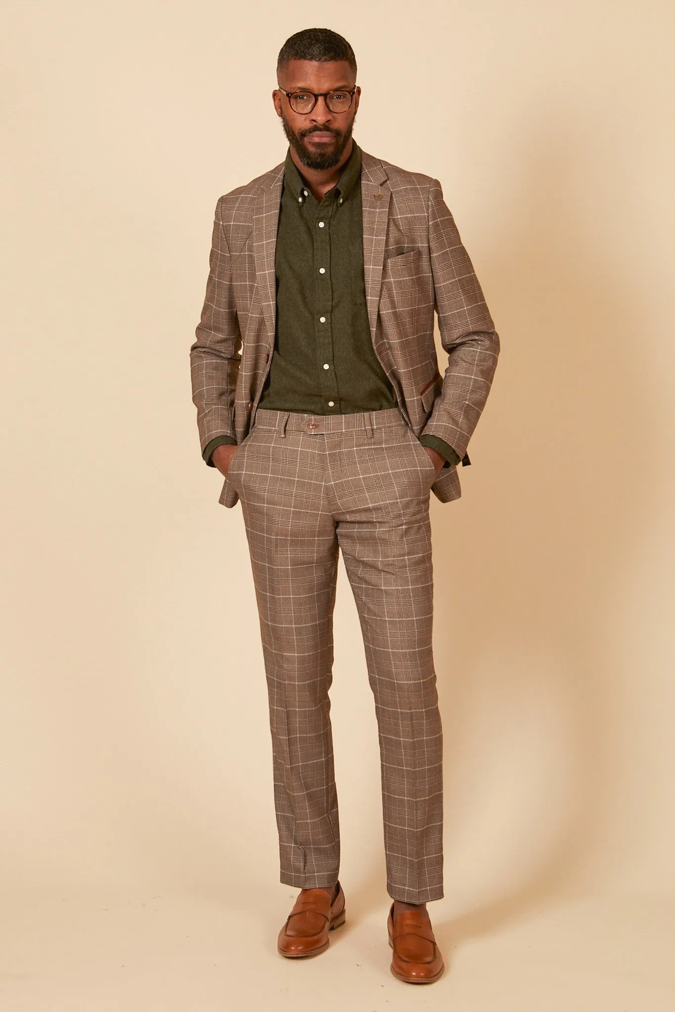 RAY - Tan Check Two Piece Suit