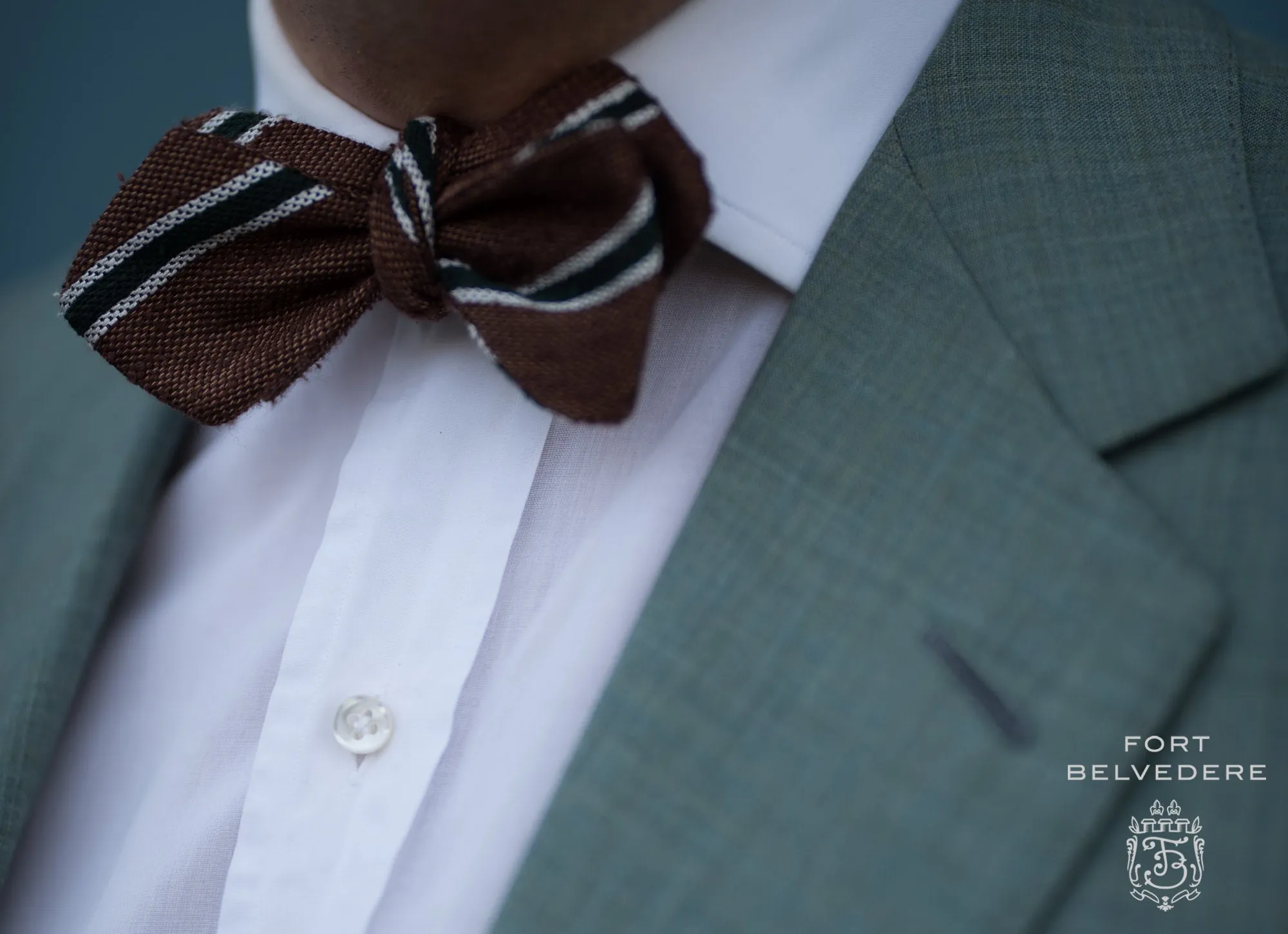 Shantung Silk Striped Two Tone Bow Tie Brown, Green White