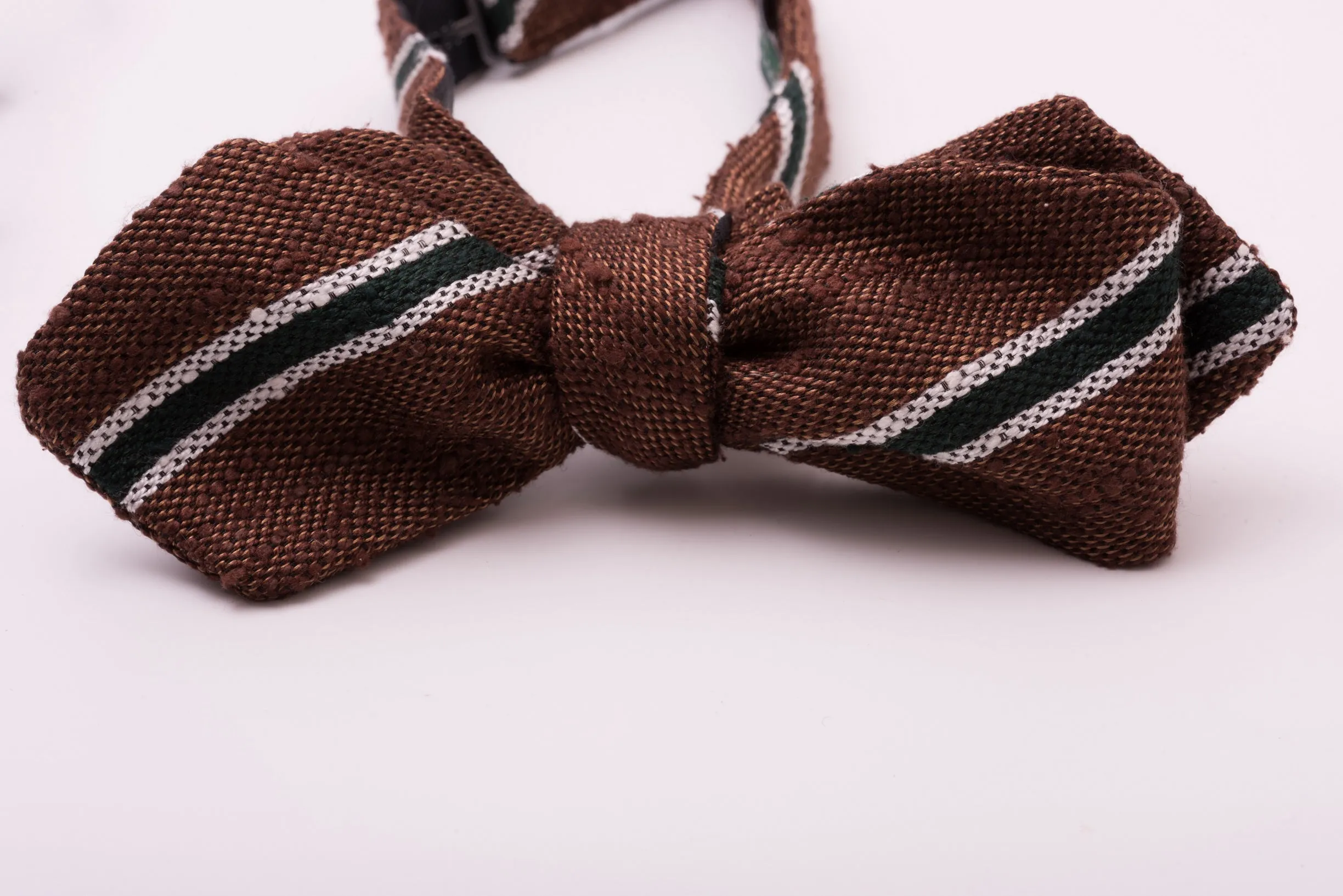 Shantung Silk Striped Two Tone Bow Tie Brown, Green White