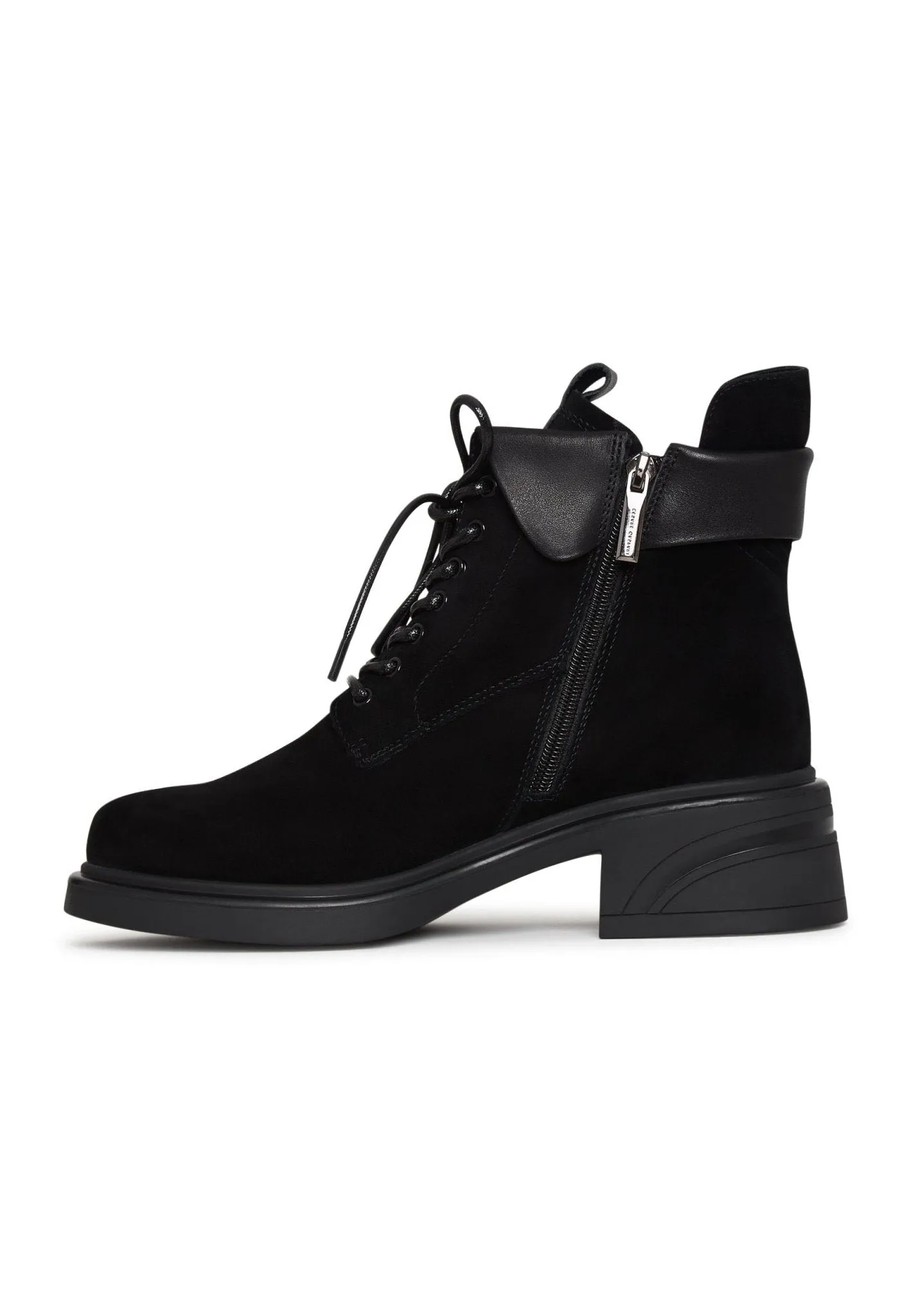 Stylish Block Heel Ankle Boots - Black Suede