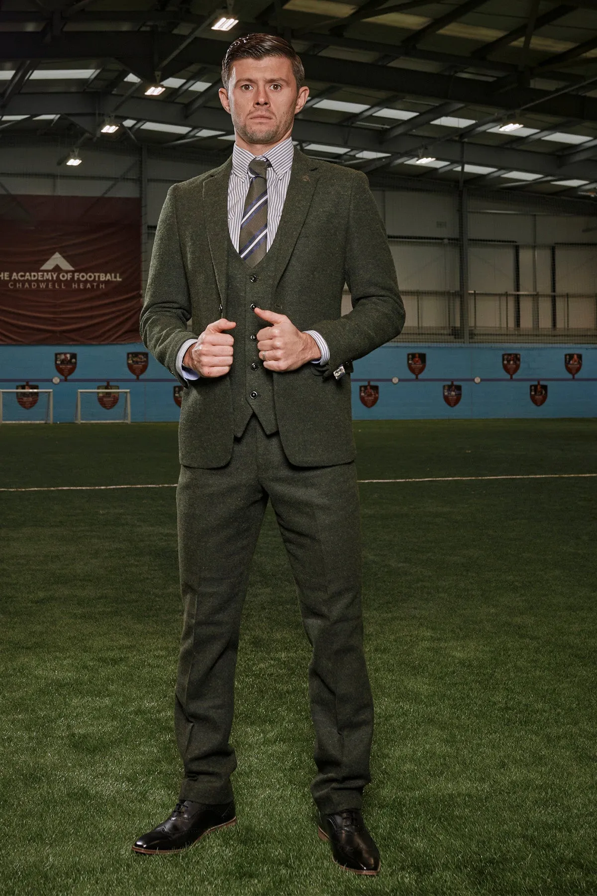 The WHU Collection - MARLOW Olive Green Tweed Three Piece Suit As Worn By Aaron Cresswell