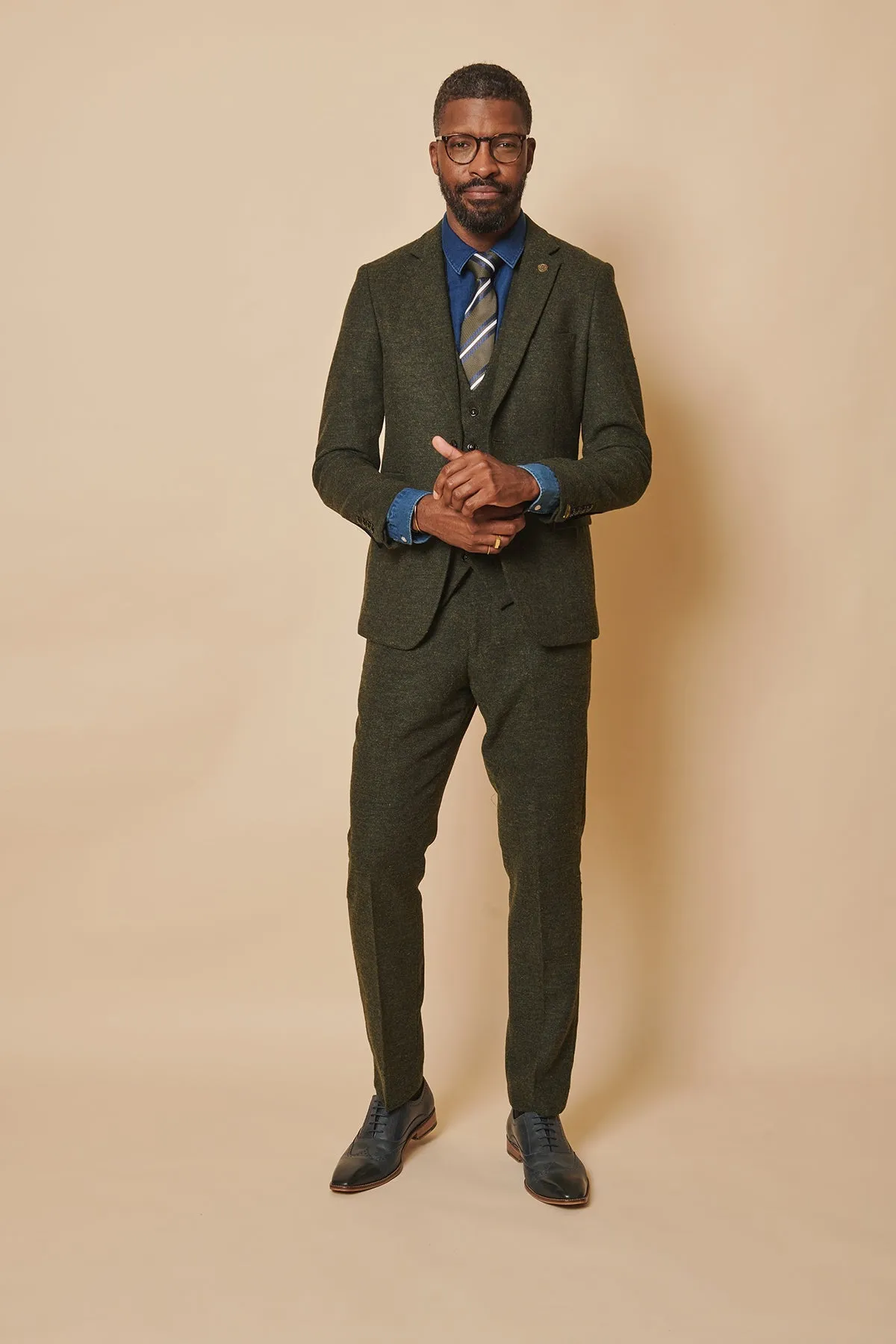 The WHU Collection - MARLOW Olive Green Tweed Three Piece Suit As Worn By Aaron Cresswell