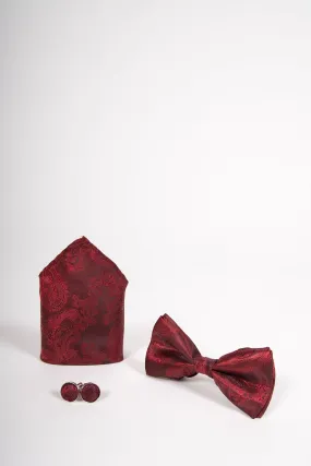 Wine Paisley Bow Tie and Pocket Square Set