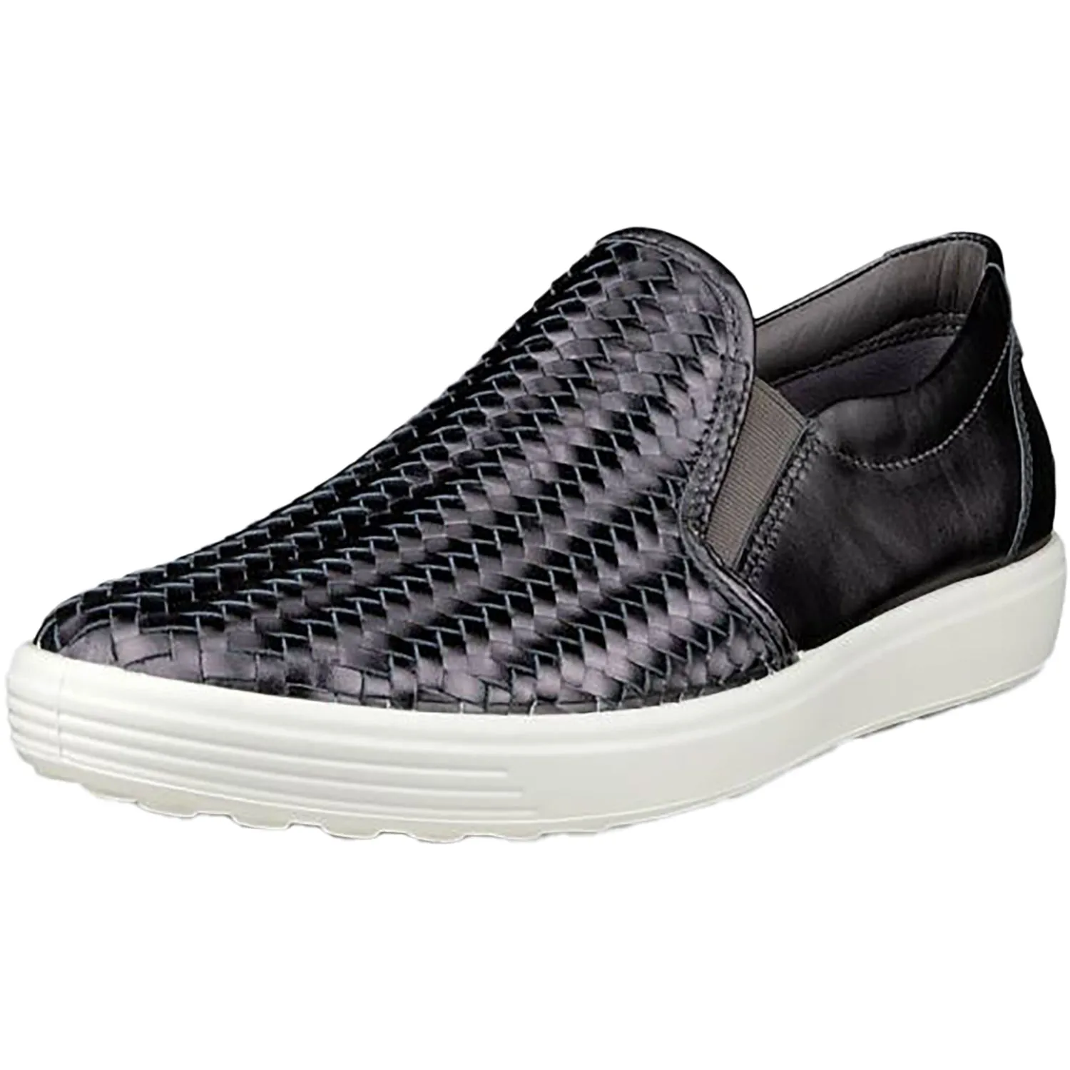 Women's Ecco Soft 7 Woven Slip On 2.0 Silver Heavy Leather