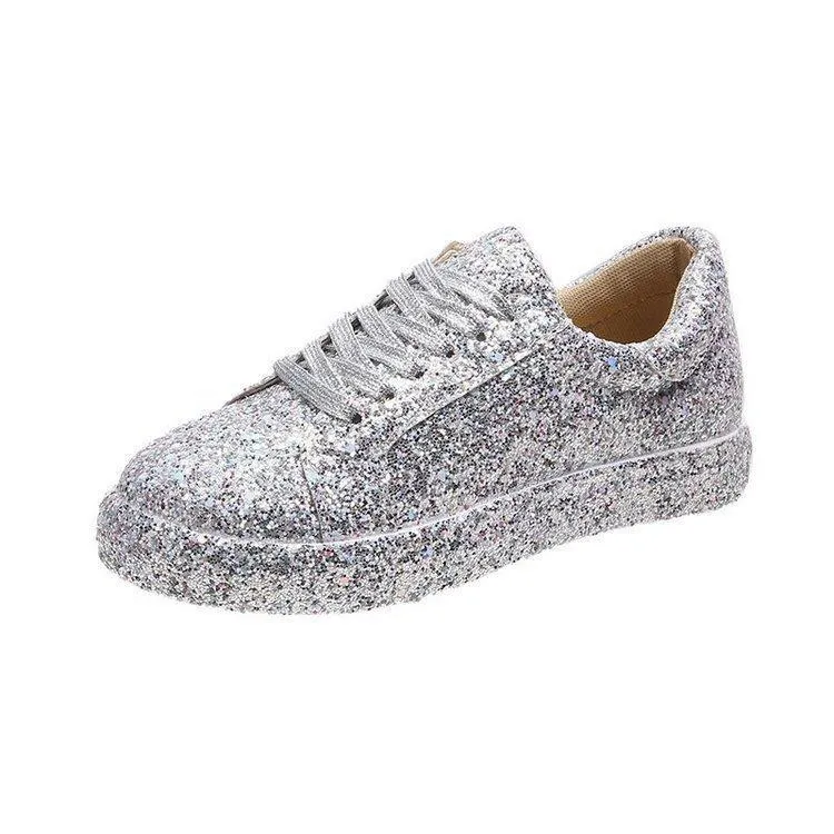 Women's rhinestone glitter front lace canvas