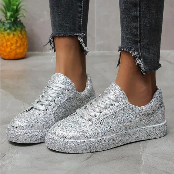 Women's rhinestone glitter front lace canvas