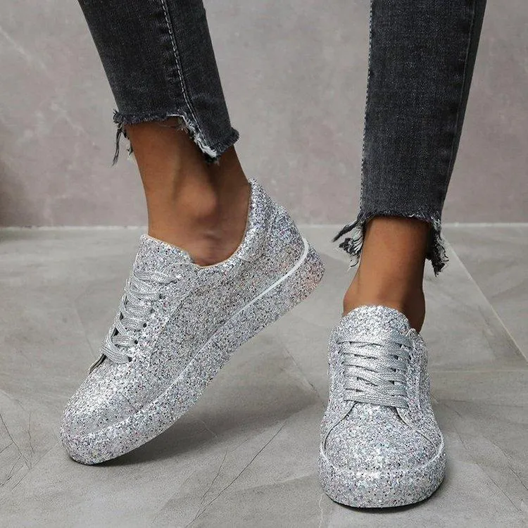 Women's rhinestone glitter front lace canvas