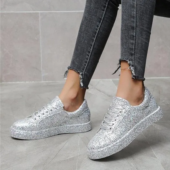 Women's rhinestone glitter front lace canvas